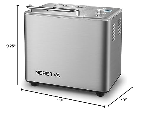 Neretva 20-IN-1 Bread Maker, Dual Heater 2LB Bread Machine Stainless Steel Bread Maker Machine Nonstick Ceramic Pan Compact for Gluten Free/Sourdough/Whole Wheat Bread/Yogurt, Breadmaker Recipe-Green