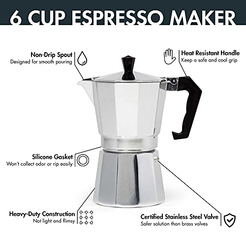 Primula Classic Stovetop Espresso and Coffee Maker, Moka Pot for Italian and Cuban Café Brewing, Greca Coffee Maker, Cafeteras, 12 Espresso Cups, Silver