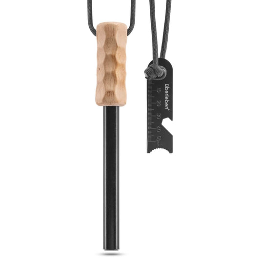 Überleben | Kräftig PRO Ferro Rod Fire Starter Survival Tool – Up to 20,000 Strikes, 1/2" Thick Fire Steel with Hardwood Handle, Multi-Tool Striker & Lanyard – Waterproof Camping Essentials