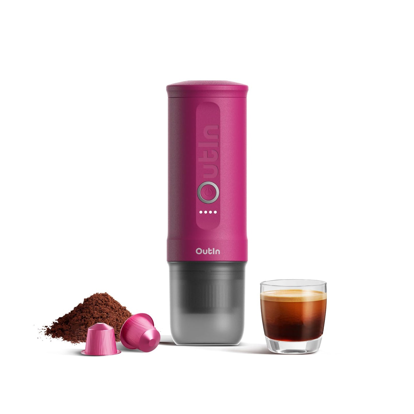 OutIn Nano Portable Electric Espresso Machine, Travel Coffee Maker for Camping, Car Coffee Maker Self-Heating with USB-C, With Ground Coffee & NS Capsule for RV, Hiking, Office