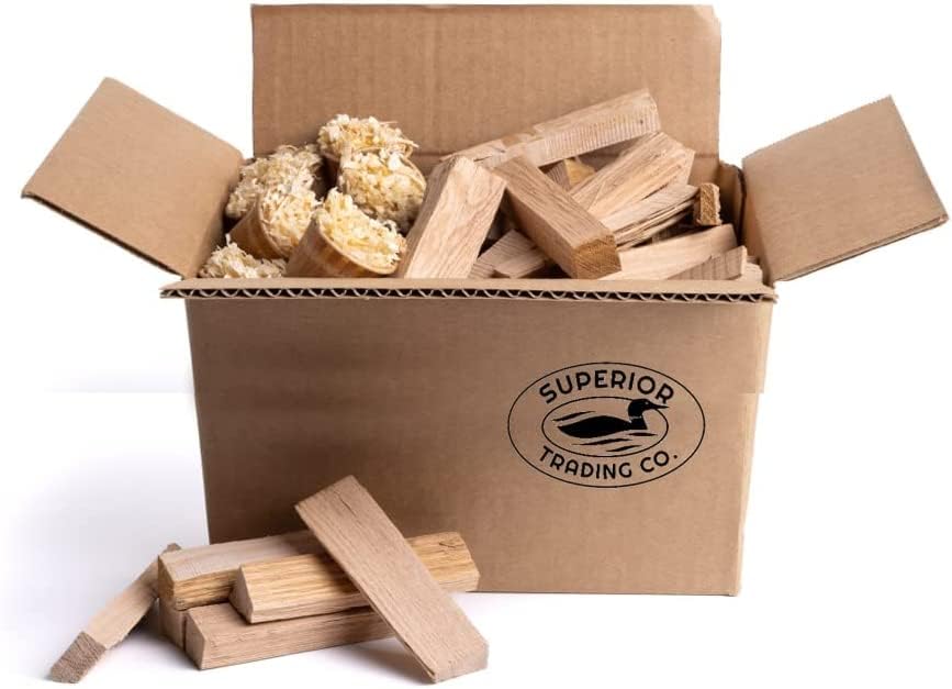 Superior Trading Oak Mini Fire Wood w/Fire Starter Pods, Winter Fireplace Starter, Wood Stove, USDA Cert 4-5” Kiln Dried Firewood, USA Made, 10-11 lbs in Plastic Storage Box