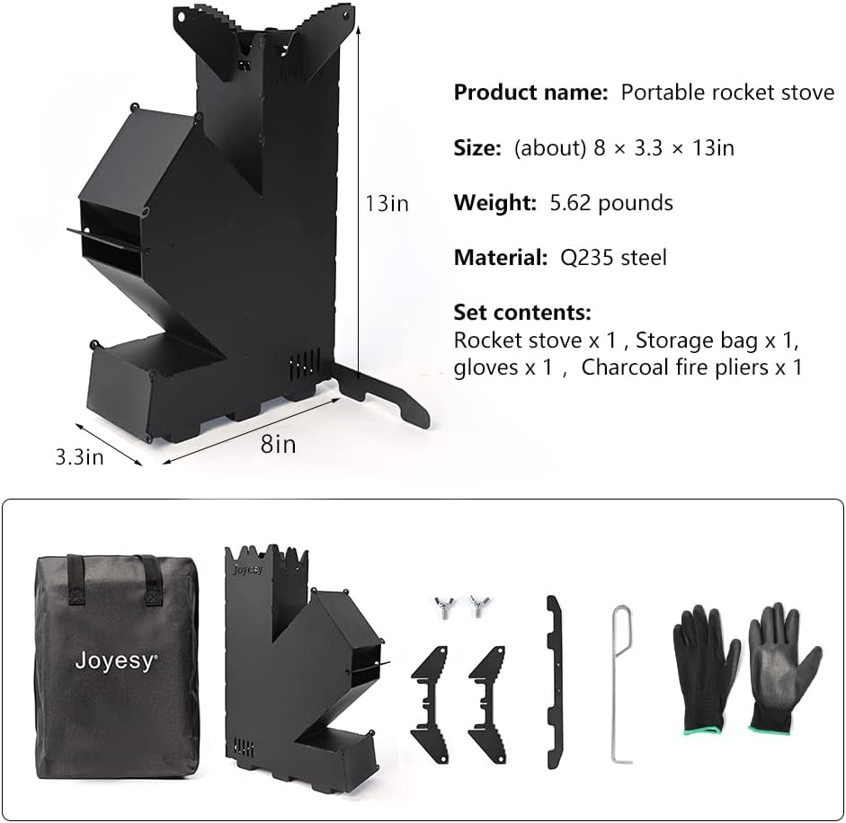 Rocket Stove Rocket Stove for Cooking Portable Wood Burning Stove Wood Fire Camping Stove for Cooking backyard cooking Camping grill outdoor events BBQ Comes with storage bag