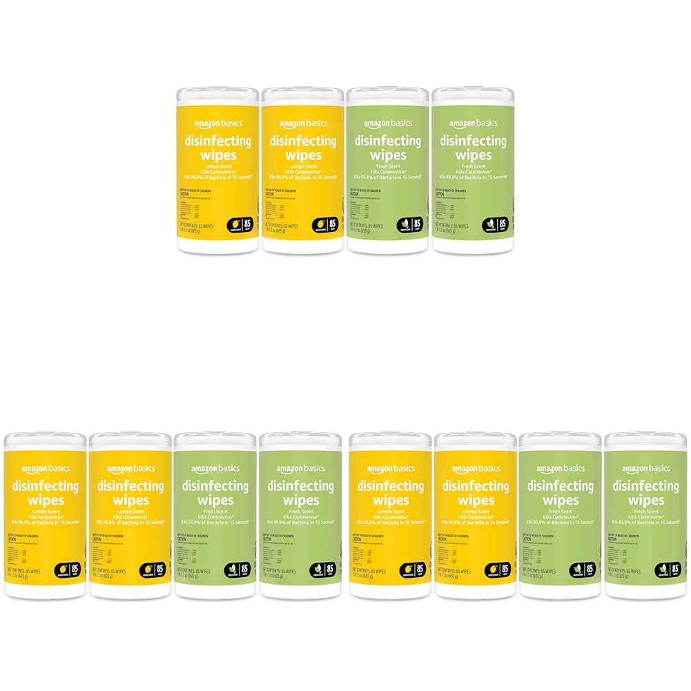 Amazon Basics Disinfecting Wipes, Lemon & Fresh Scent, Sanitizes, Cleans & Deodorizes, 255 Count (3 Packs of 85)