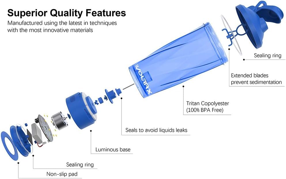 VOLTRX VortexBoost Electric Shaker Bottle, USB C Rechargeable Protein Shake Mixer, Shaker Cups for Protein Shakes and Meal Replacement Shakes, BPA-Free, Made with Tritan, Black