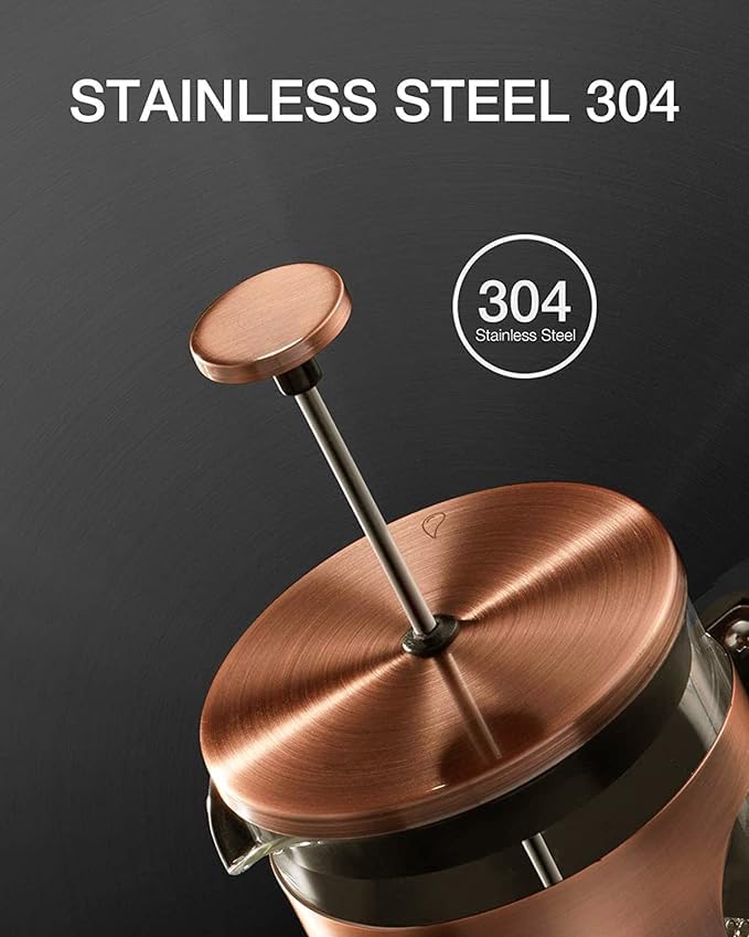 BAYKA French Press Coffee Maker, Large 304 Stainless Steel Coffee Press, Cold Brew Heat Resistant Thickened Borosilicate Coffee Pot for Camping Travel Gifts, 34 Ounce, Dark Pewter