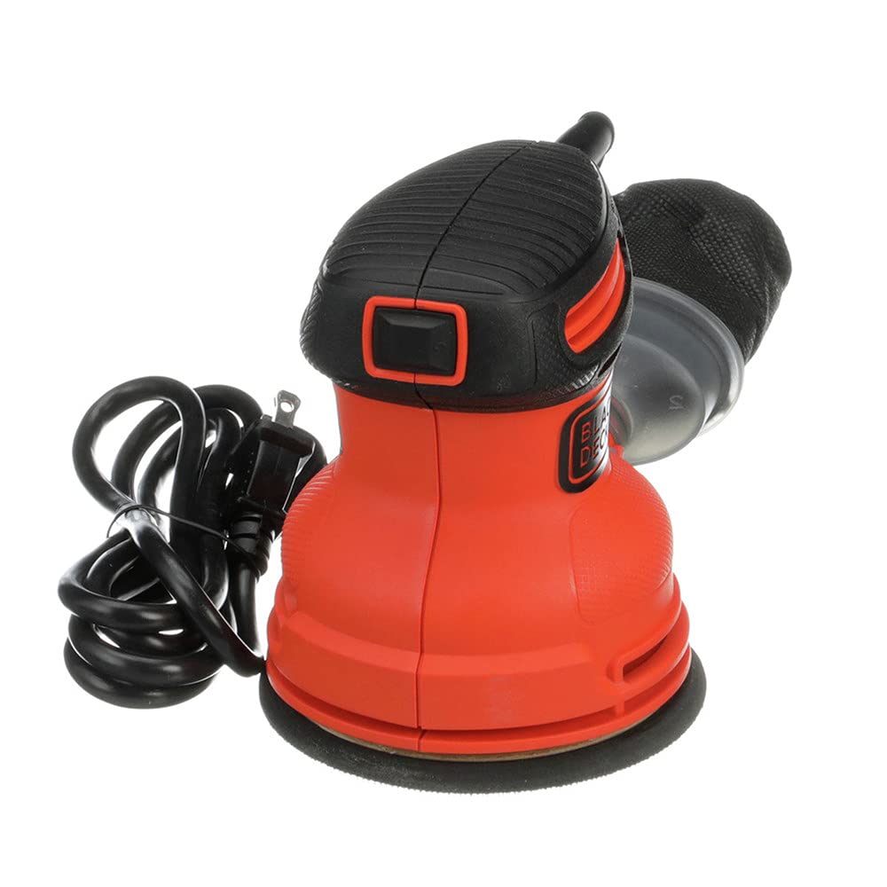 BLACK+DECKER Orbital Sander, 5 Inch, 2.0 Amp, 12000 OPM, Corded, 1 Sandpaper Sheet and Dust Bag Included (BDERO100)