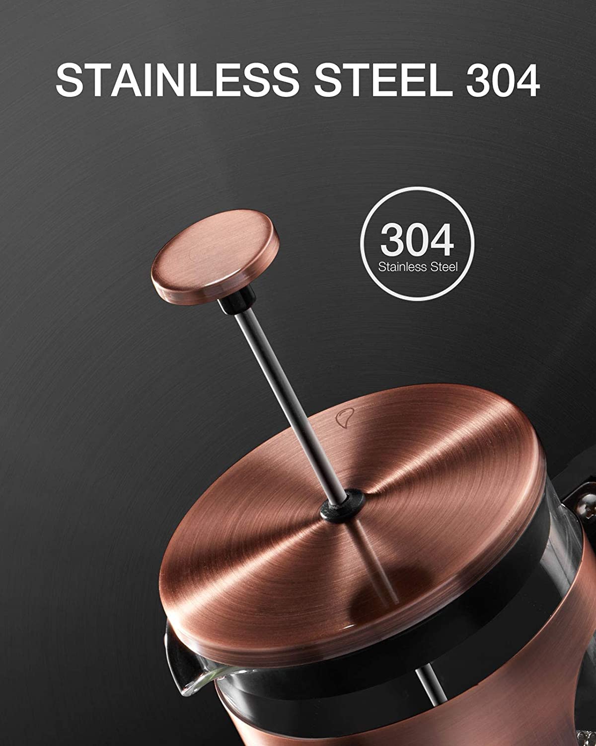 BAYKA French Press Coffee Maker, Large 304 Stainless Steel Coffee Press, Cold Brew Heat Resistant Thickened Borosilicate Coffee Pot for Camping Travel Gifts, 34 Ounce, Dark Pewter