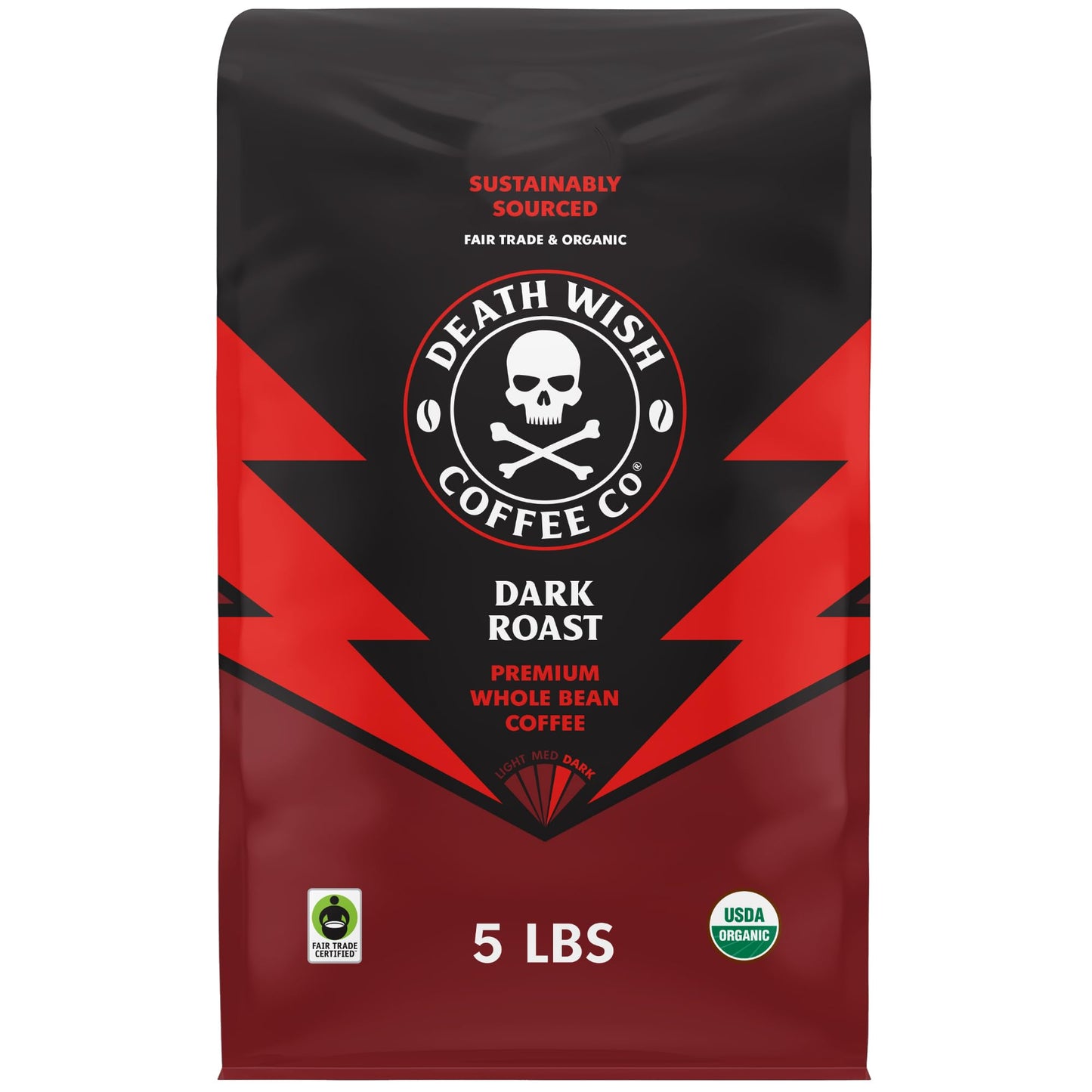 Death Wish Coffee, Organic and Fair Trade Dark Roast Whole Bean Coffee, 16 oz