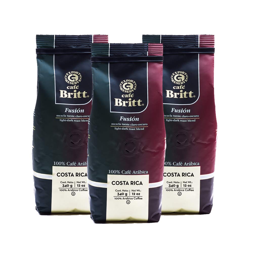 Café Britt® - Costa Rican Tres Rios Valdivia Coffee (12 oz.) (3-Pack) - Whole Bean, Arabica Coffee, Kosher, Gluten Free, 100% Gourmet & Medium Light Roast