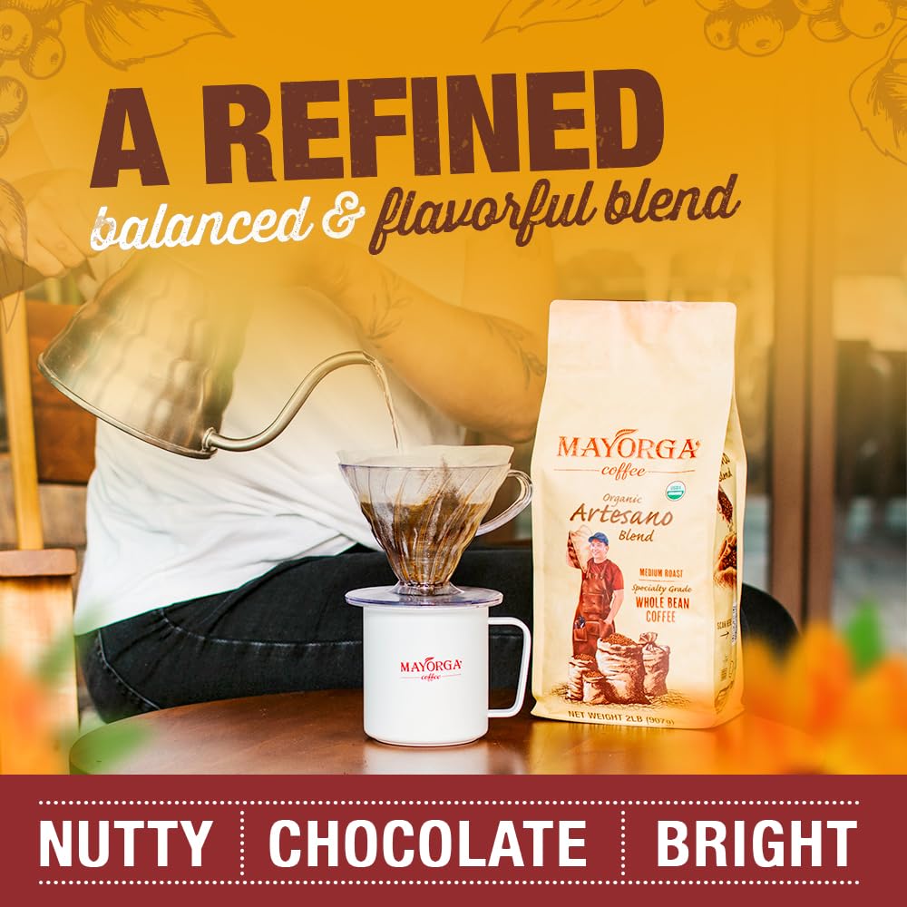 Mayorga Organic Coffee 2lb Mayan Blend - Medium Roast Whole Bean Coffee Specialty Grade, 100% Arabica, Slow Roasted, Chocolate and Floral Flavor with Low Acidity - USDA Organic, Non-GMO, Kosher