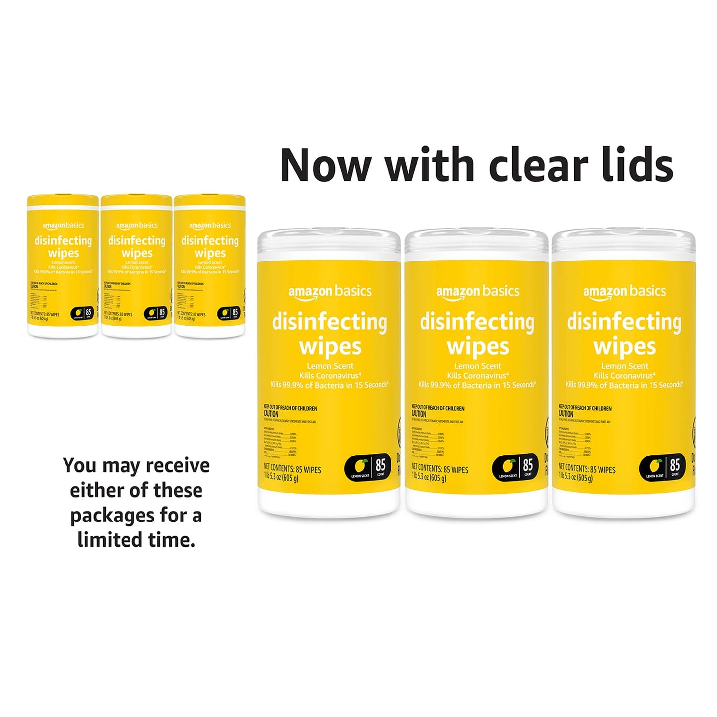Amazon Basics Disinfecting Wipes, Lemon & Fresh Scent, Sanitizes, Cleans & Deodorizes, 255 Count (3 Packs of 85)