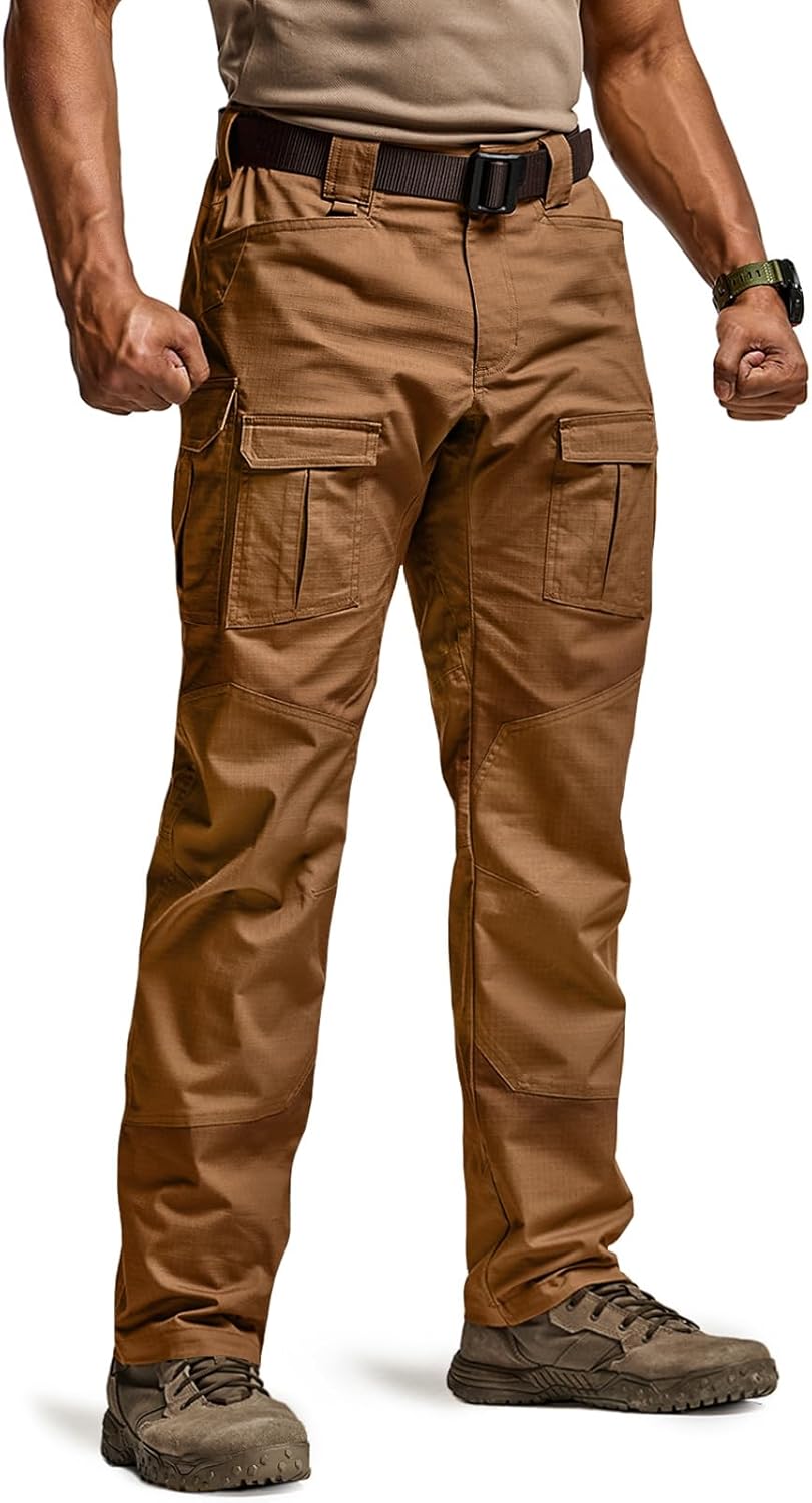 CQR Men's Flex Ripstop Tactical Pants, Water Resistant Stretch Cargo Pants, Lightweight EDC Hiking Work Pants