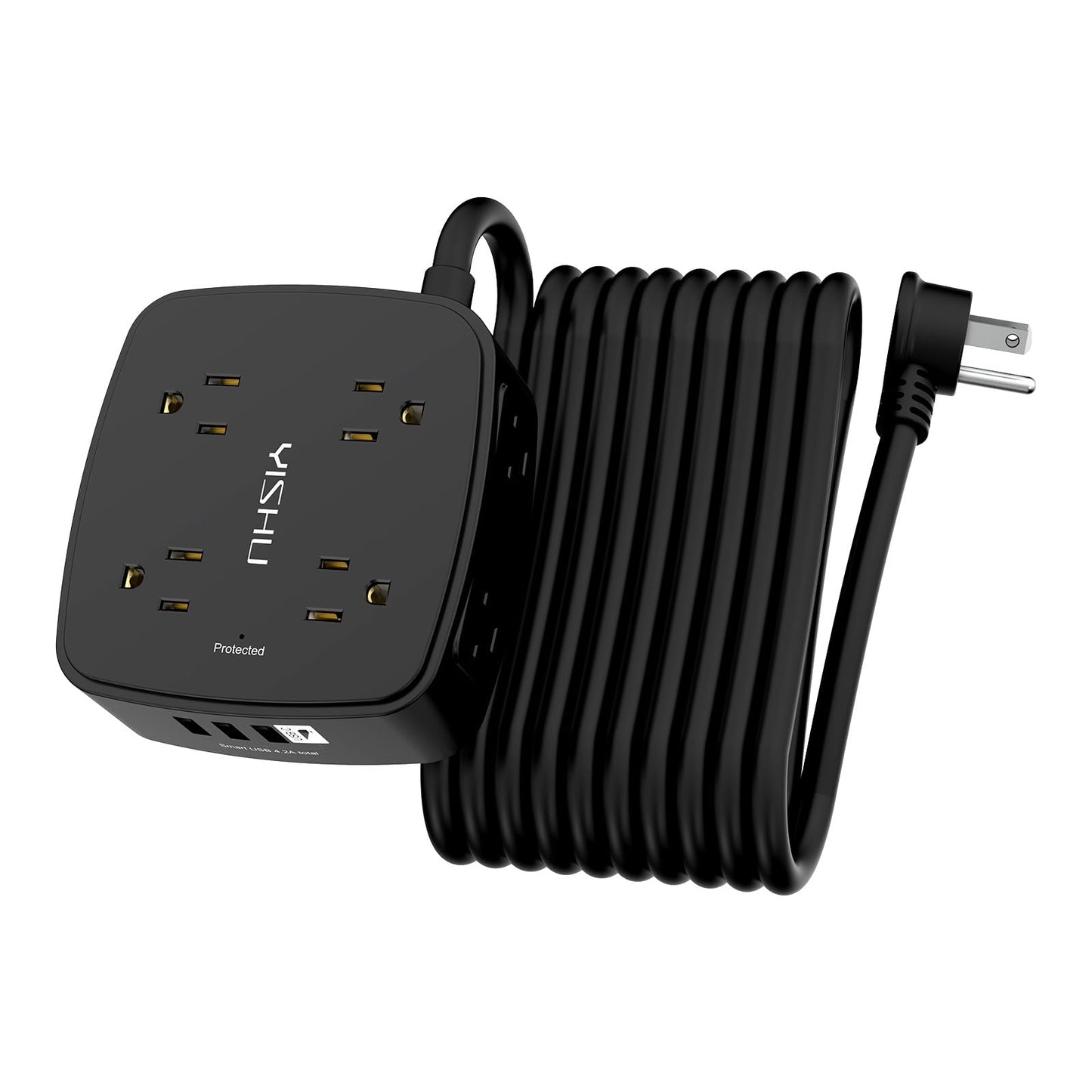 6 Ft Surge Protector Power Strip - 8 Widely Outlets with 4 USB Ports, 3 Side Outlet Extender with 6 Feet Extension Cord, Flat Plug, Wall Mount, Desk USB Charging Station, ETL,White