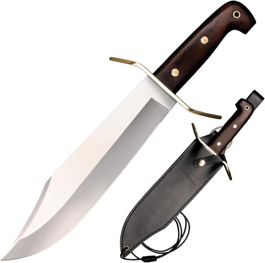 Ameristep Wild West Bowie 10.75" 1090 High-Carbon Steel Clip Point Blade 5.25" Rosewood Handle Fixed Blade Knife w/Leather Sheath