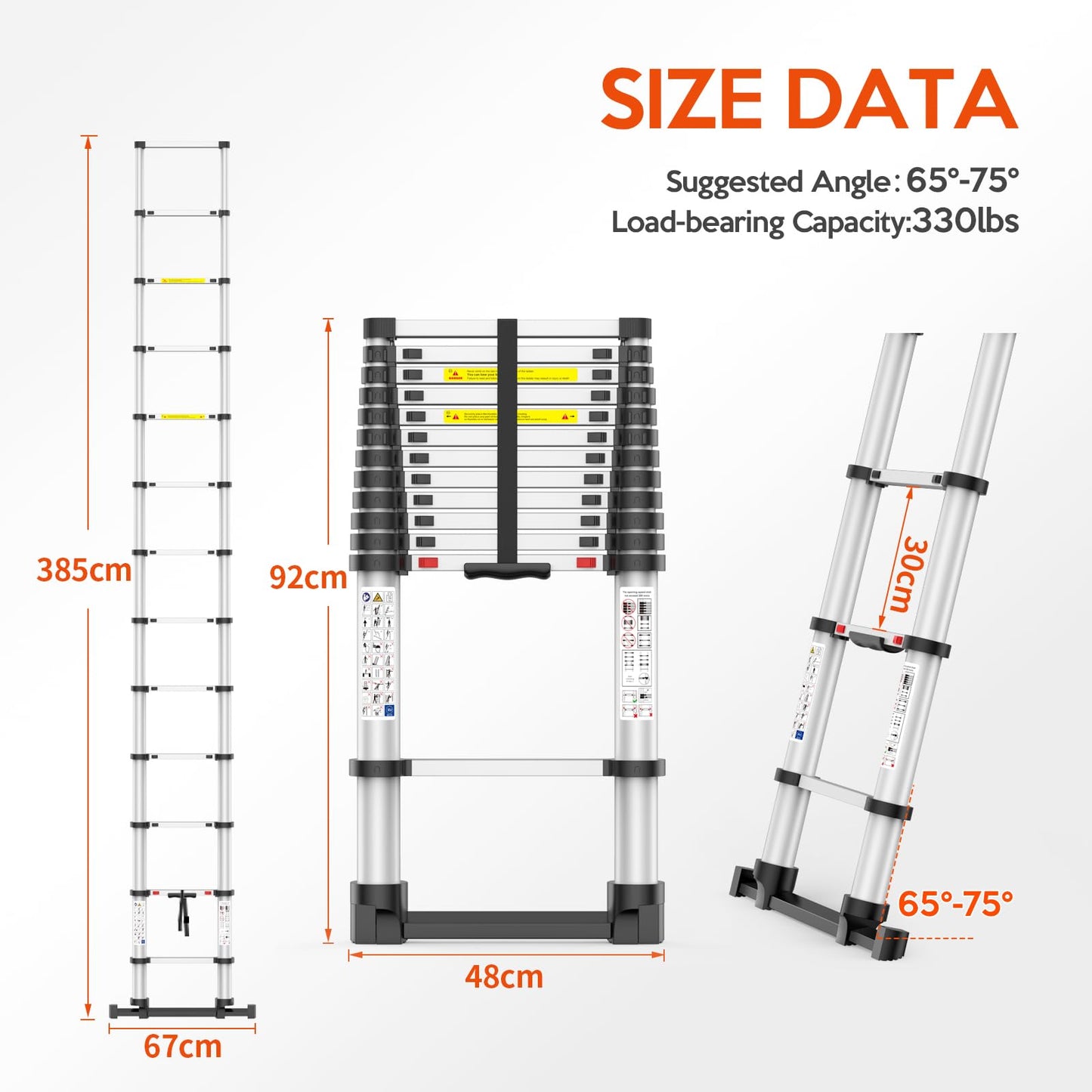 Telescoping Ladder,12.5 FT Extension Ladder, Heavy Duty 330lbs Max Capacity, Multi-Purpose Collapsible Ladder for RV or Outdoor Work