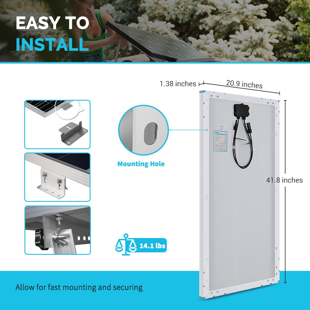 Renogy Solar Panel 100 Watt 12 Volt, High-Efficiency Monocrystalline PV Module Power Charger for RV Marine Rooftop Farm Battery and Other Off-Grid Applications, RNG-100D-SS, Single 100W