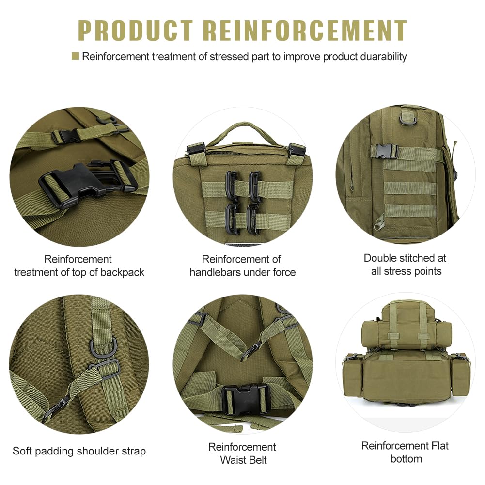 Large Military Tactical Backpack for Men, 40-50L Backpacks for Women, Bug out Bag Army 3 Days Assault Pack Bags Rucksack with Molle System Black Camouflage-2