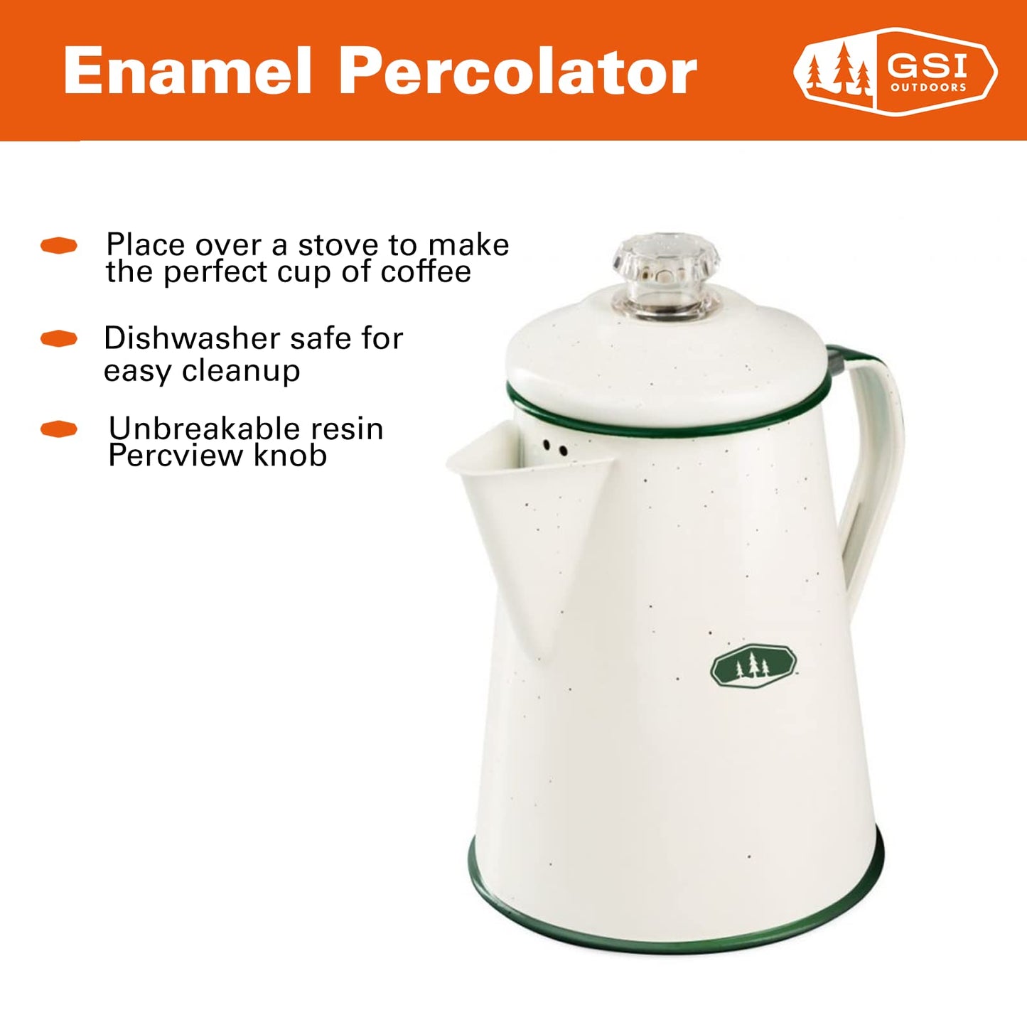 GSI Outdoors Percolator Coffee Pot | Enamelware Campfire Coffee Boiler Kettle for Outdoor Camping Cookware, Cabin, RV, Kitchen, Hunting & Backpacking