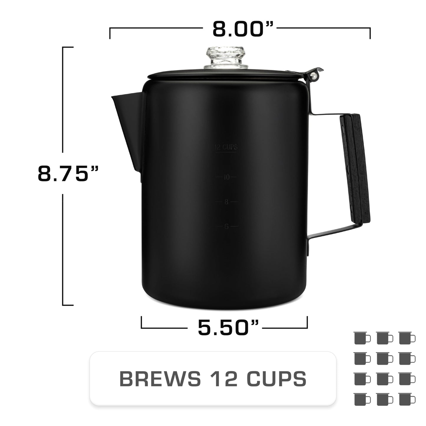 COLETTI Black Bozeman Percolator Coffee Pot — Camping Coffee Pot, Coffee Percolator Stovetop – America’s Sleekest Percolator – Pure Stainless Steel, NO Aluminum or Plastic (9 Cup)