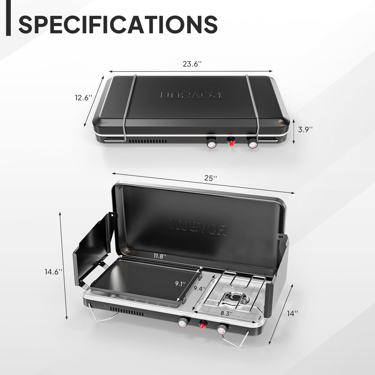 ROVSUN 2-in-1 Portable Camping Stove & Propane Oven with Piezo Igniter, 2 Burner Stove & Outdoor Oven with Adjustable Fire, Thermometer, Wind Panel & Regulator for Traveling, Tailgating (Black)