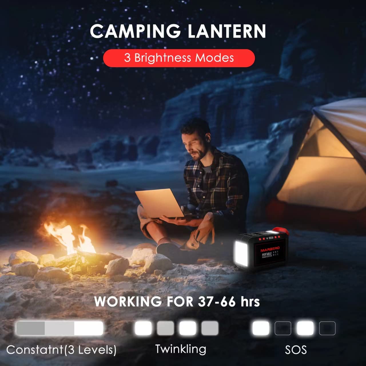 Portable Power Station 300W MARBERO 237Wh Camping Solar Generator Backup Lithium Battery with Pure Sine Wave 110V AC Outlet, USB C, USB A, DC for Outdoors Camping CPAP Home Blackout Emergency