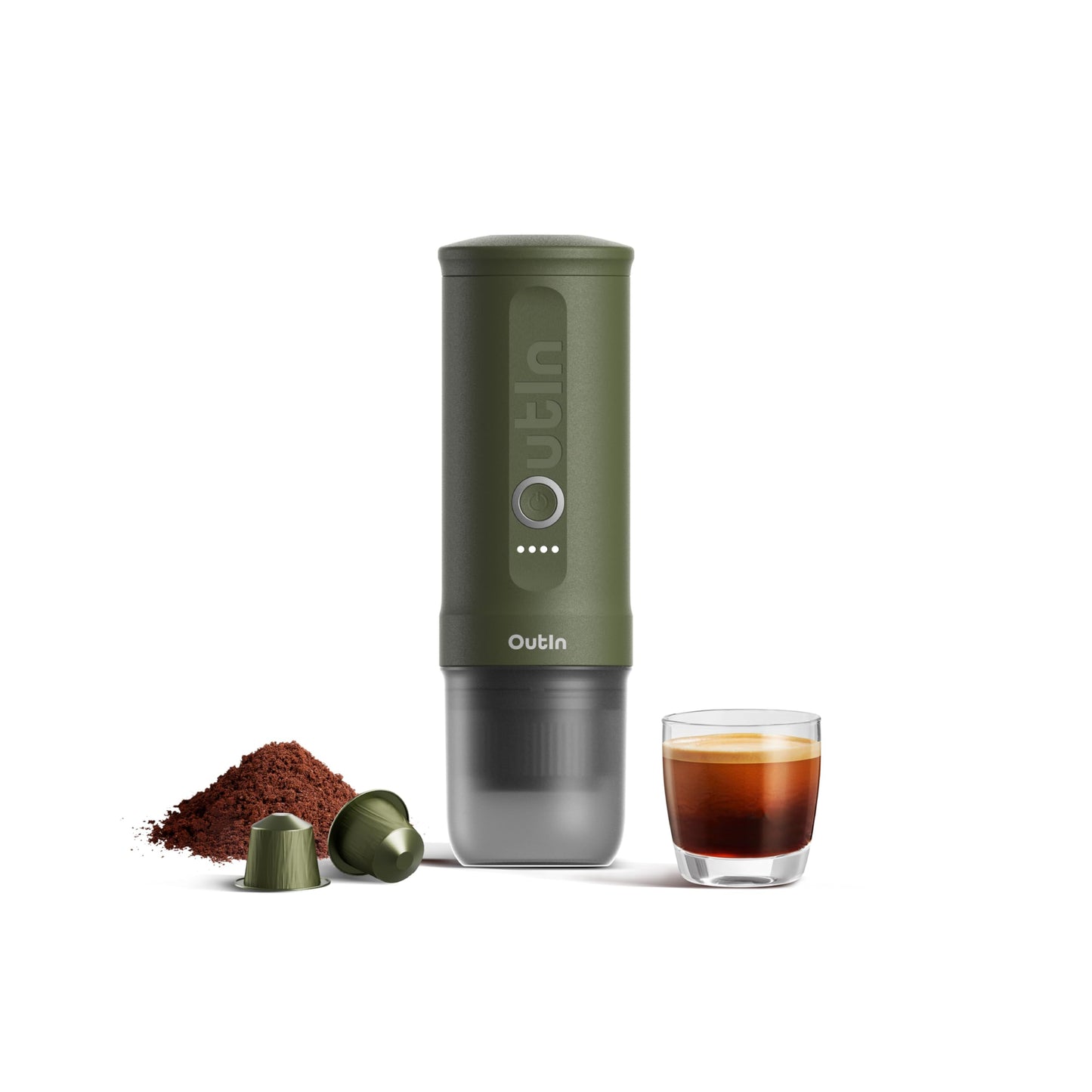 OutIn Nano Portable Electric Espresso Machine, Travel Coffee Maker for Camping, Car Coffee Maker Self-Heating with USB-C, With Ground Coffee & NS Capsule for RV, Hiking, Office