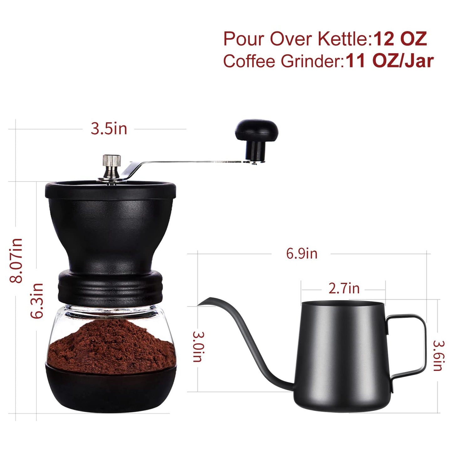 PARACITY Manual Coffee Bean Grinder with Ceramic Burr, Hand Coffee Grinder Mill Small with 2 Glass Jars( 11OZ per Jar) Stainless Steel Handle for Drip Coffee, Espresso, French Press, Turkish Brew