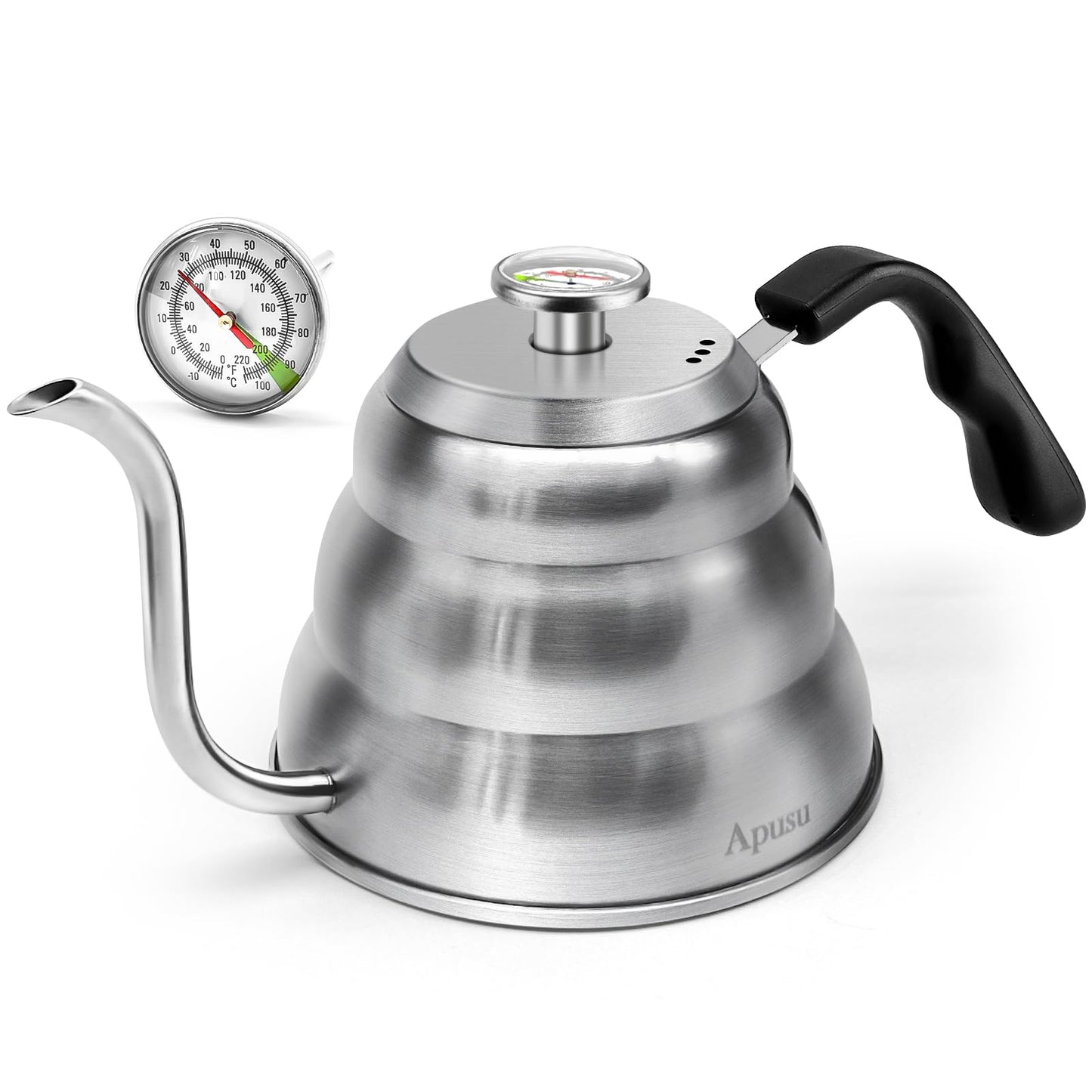 Tea Kettle with Thermometer Pot Black Stovetop Tea Kettle 40 oz 1200ml Gooseneck Kettle Teapot Pour Over Coffee Kettle with Thermometer,40oz,Black,1Pack