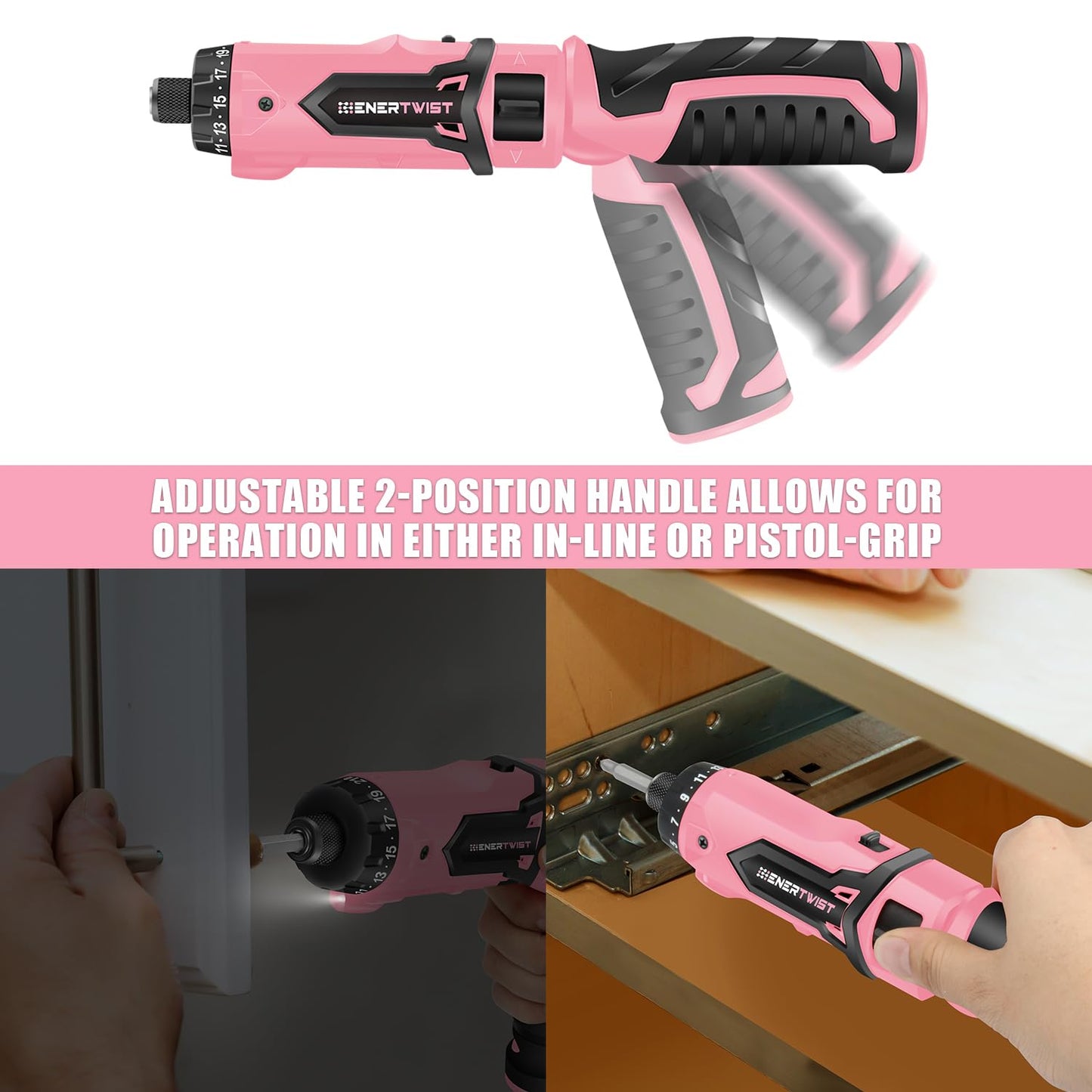 ENERTWIST Cordless Screwdriver, 8V Max 10Nm Electric Screwdriver Rechargeable Set with 82 Accessory Kit and Charger in Carrying Case, 21+1 Cluth, Dual Position Handle, LED Light, ET-CS-8