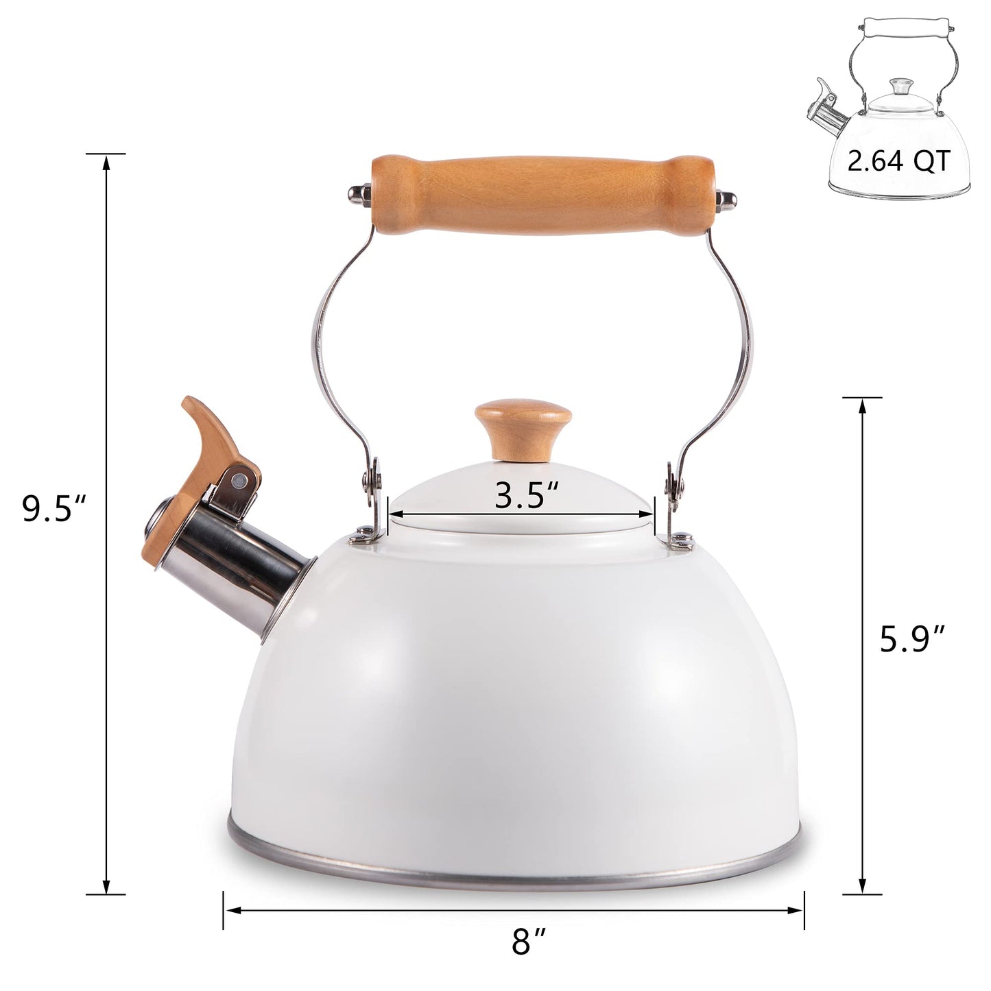 ROCKURWOK Tea Kettle, Tea Pot with Cool Touch Ergonomic Handle, Teapot Food Grade Stainless Steel, Tea Kettle Stovetop, Kettle Teapot, Whistling Tea Kettle, Small Tea Kettle, 1.6 Quart (Green)