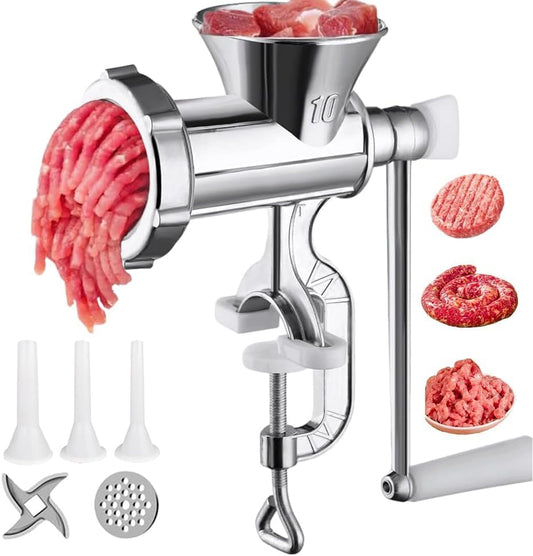 Meat Grinder Manual Mincer - Manual Meat Grinders For Home Use Sausage Maker & Burger Patty Stuffer with Table Clamp, Hand Operated Kitchen Tool for Homemade Pork, Beef, and Sausage - Easy to Clean