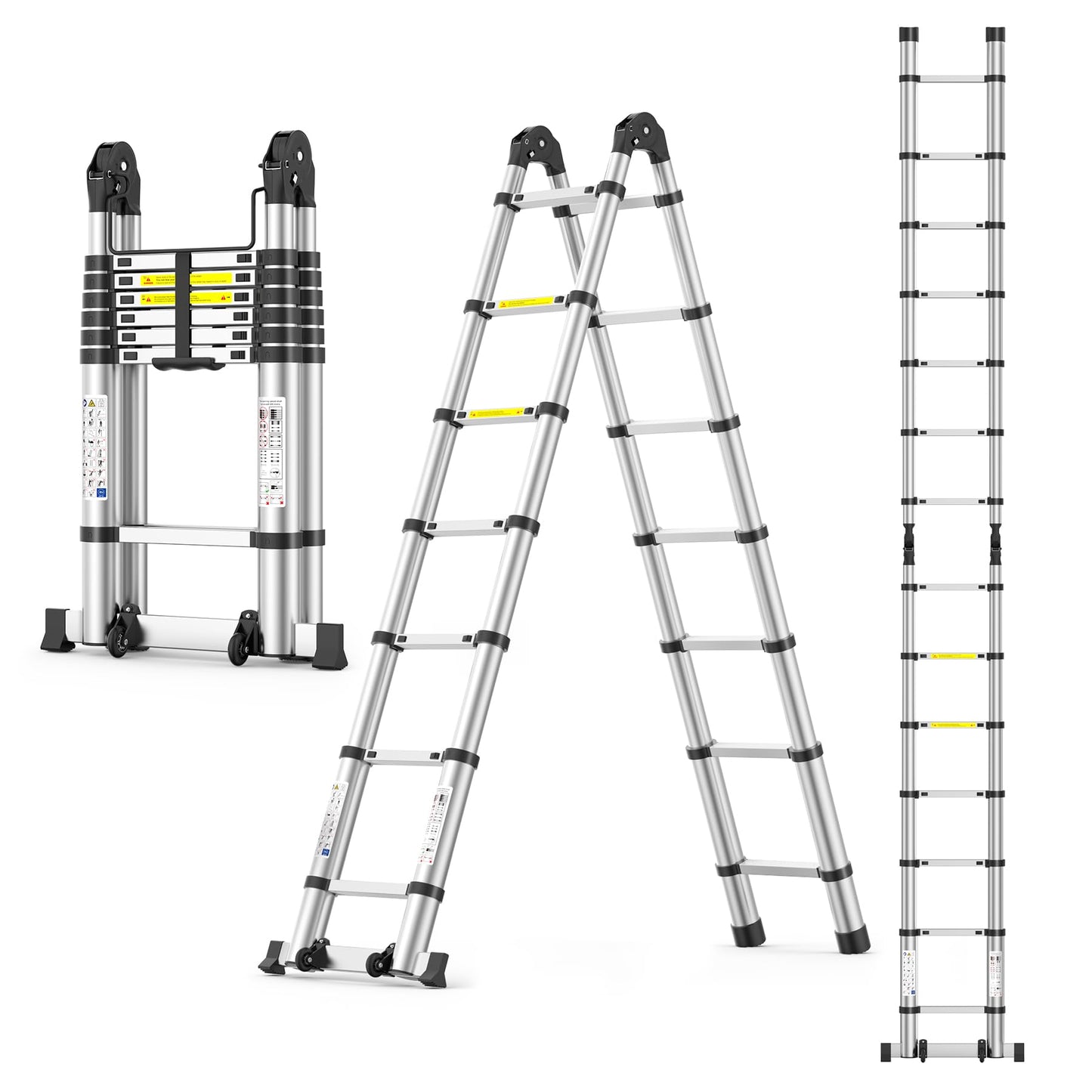 Telescoping Ladder,12.5 FT Extension Ladder, Heavy Duty 330lbs Max Capacity, Multi-Purpose Collapsible Ladder for RV or Outdoor Work