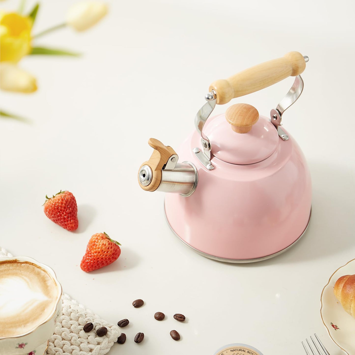 ROCKURWOK Tea Kettle, Tea Pot with Cool Touch Ergonomic Handle, Teapot Food Grade Stainless Steel, Tea Kettle Stovetop, Kettle Teapot, Whistling Tea Kettle, Small Tea Kettle, 1.6 Quart (Green)