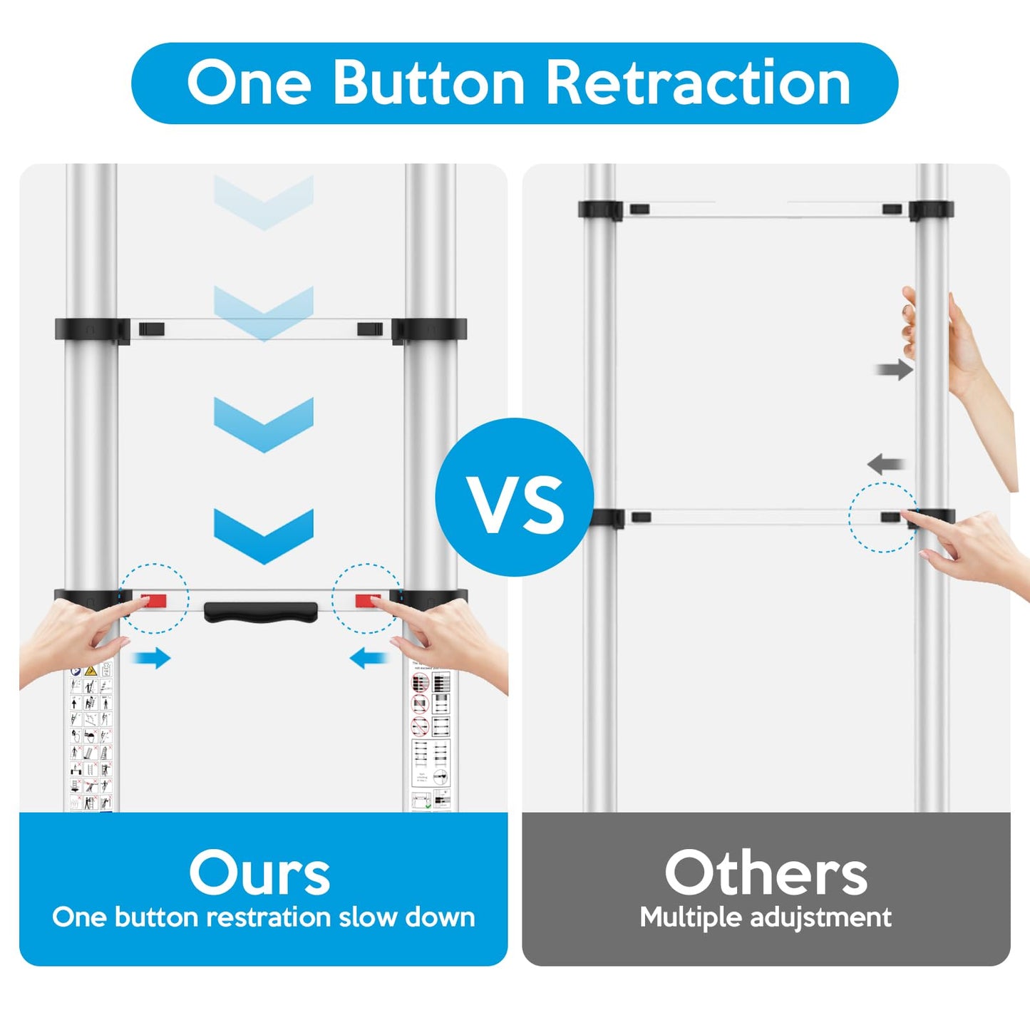 Telescoping Ladder,12.5 FT Extension Ladder, Heavy Duty 330lbs Max Capacity, Multi-Purpose Collapsible Ladder for RV or Outdoor Work