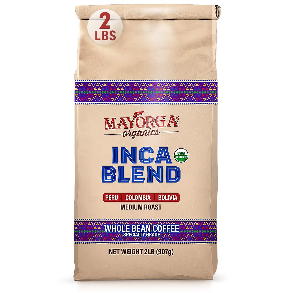 Mayorga Organic Coffee 2lb Mayan Blend - Medium Roast Whole Bean Coffee Specialty Grade, 100% Arabica, Slow Roasted, Chocolate and Floral Flavor with Low Acidity - USDA Organic, Non-GMO, Kosher