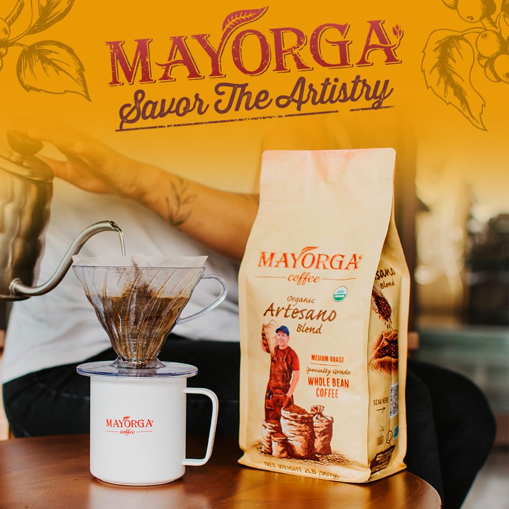 Mayorga Organic Coffee 2lb Mayan Blend - Medium Roast Whole Bean Coffee Specialty Grade, 100% Arabica, Slow Roasted, Chocolate and Floral Flavor with Low Acidity - USDA Organic, Non-GMO, Kosher