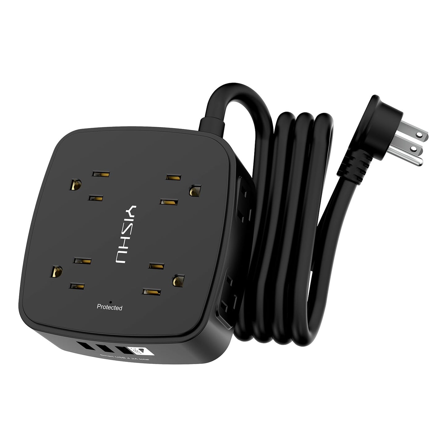 6 Ft Surge Protector Power Strip - 8 Widely Outlets with 4 USB Ports, 3 Side Outlet Extender with 6 Feet Extension Cord, Flat Plug, Wall Mount, Desk USB Charging Station, ETL,White