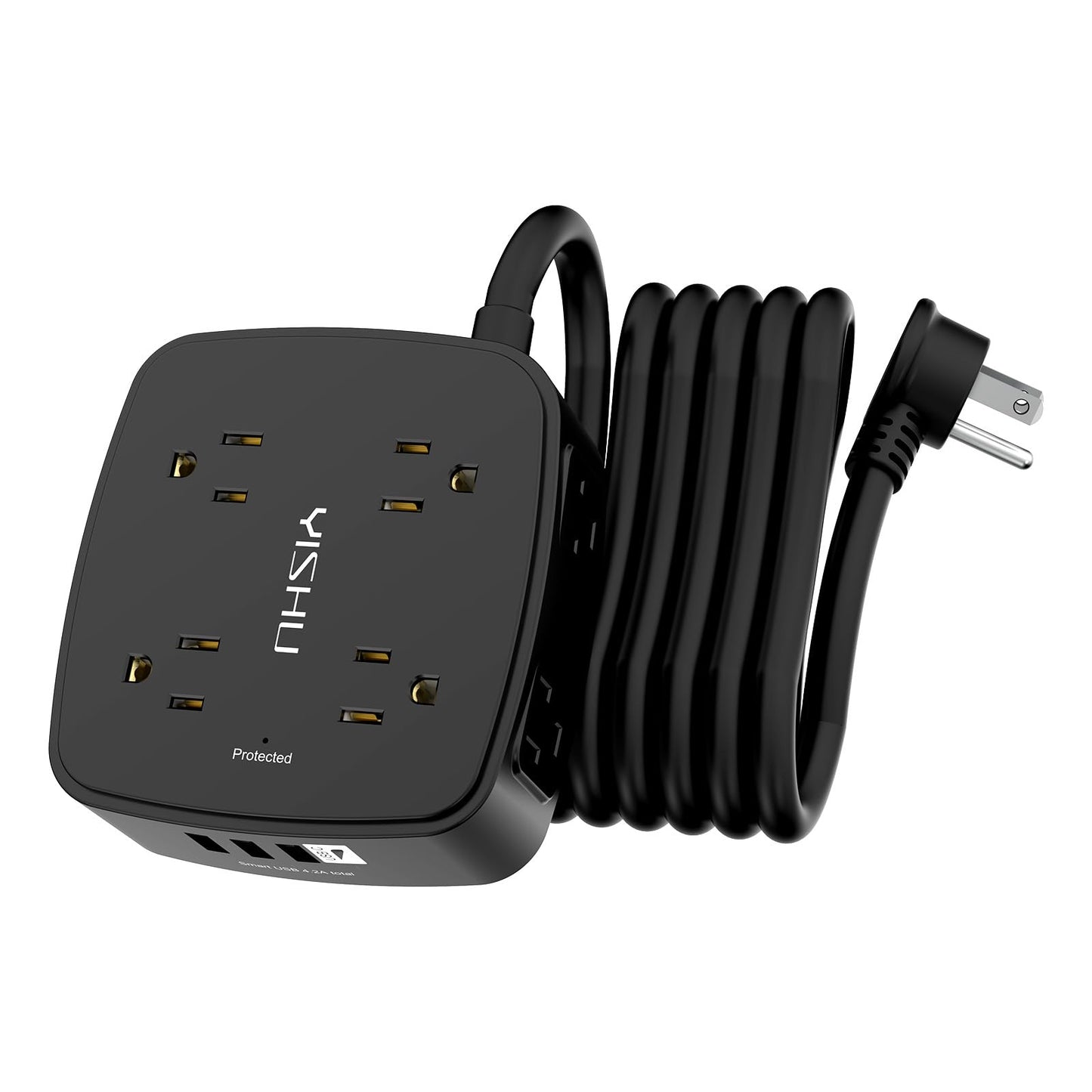 6 Ft Surge Protector Power Strip - 8 Widely Outlets with 4 USB Ports, 3 Side Outlet Extender with 6 Feet Extension Cord, Flat Plug, Wall Mount, Desk USB Charging Station, ETL,White