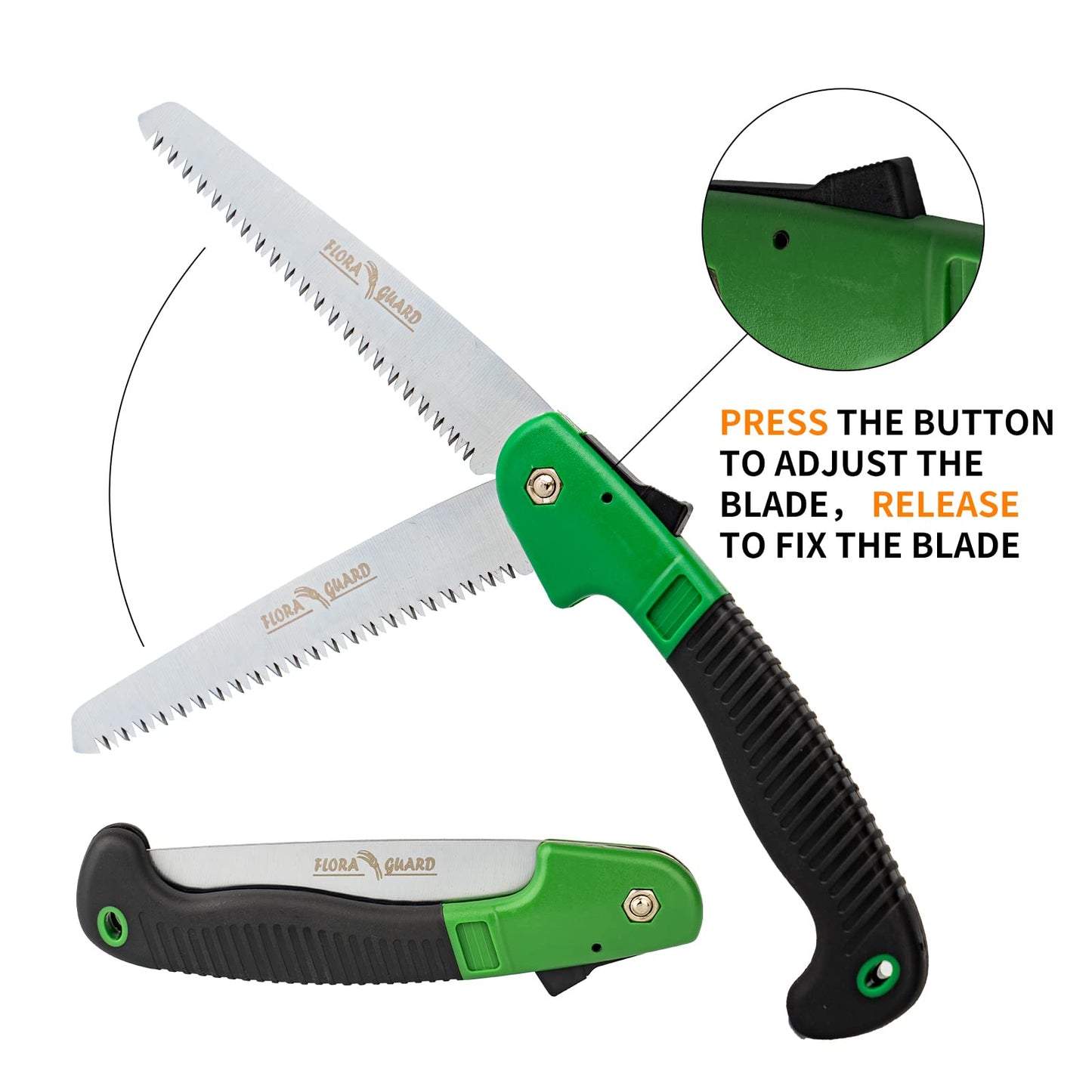 FLORA GUARD 7.7-Inch Folding Saw, Pruning Hand Saw with Triple-Cut Razor Teeth for Wood Cutting, Tree Trimming, and Camping