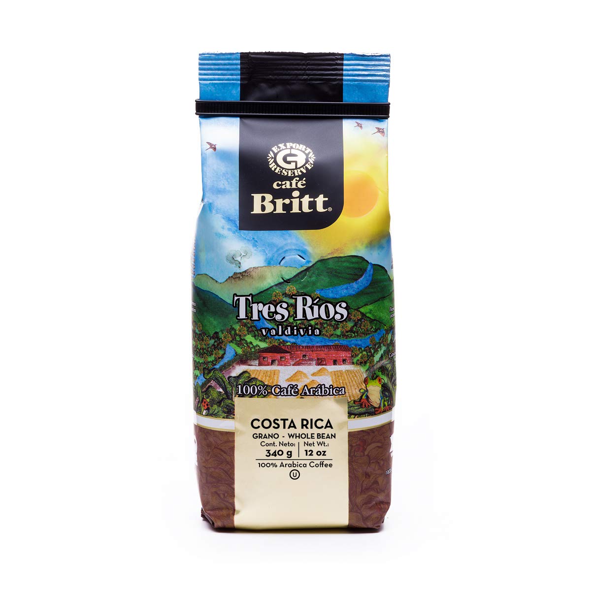 Café Britt® - Costa Rican Tres Rios Valdivia Coffee (12 oz.) (3-Pack) - Whole Bean, Arabica Coffee, Kosher, Gluten Free, 100% Gourmet & Medium Light Roast
