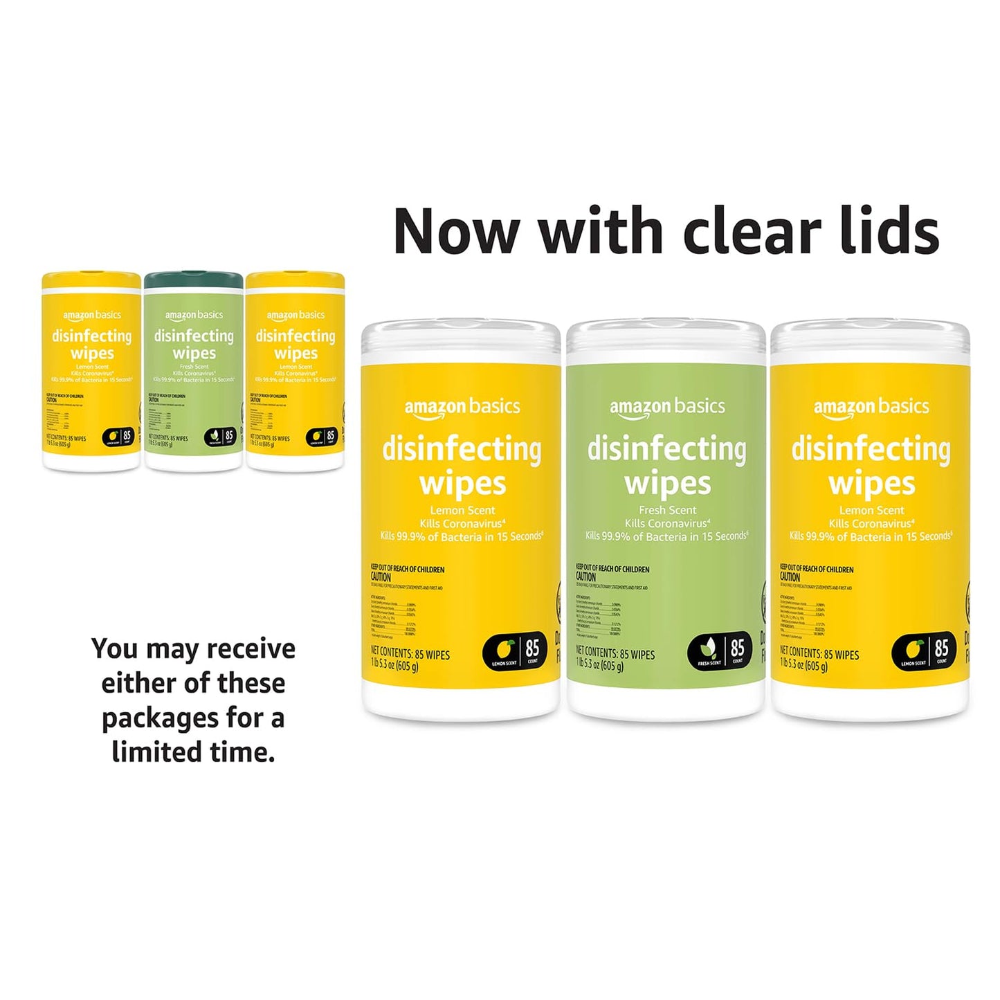 Amazon Basics Disinfecting Wipes, Lemon & Fresh Scent, Sanitizes, Cleans & Deodorizes, 255 Count (3 Packs of 85)