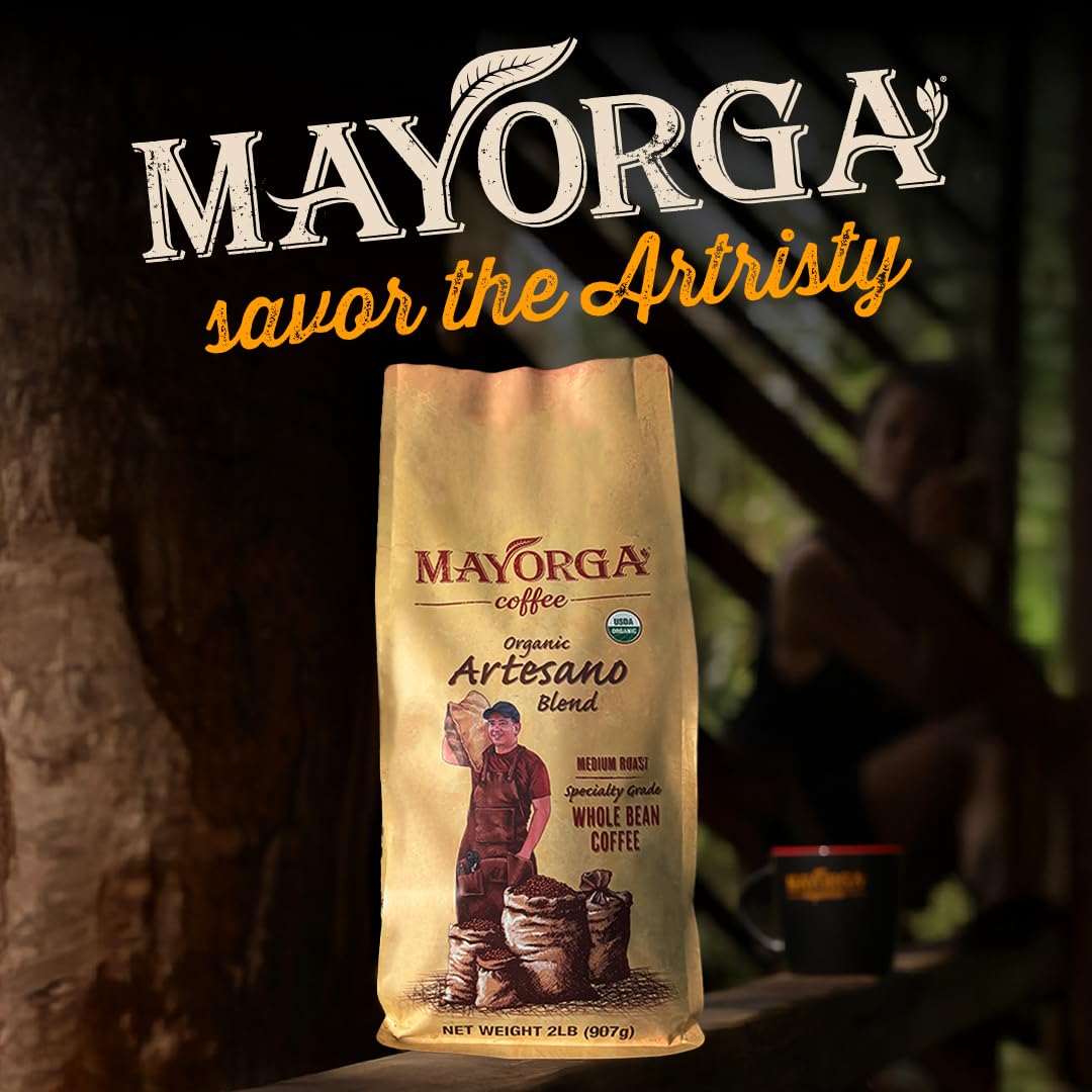 Mayorga Organic Coffee 2lb Mayan Blend - Medium Roast Whole Bean Coffee Specialty Grade, 100% Arabica, Slow Roasted, Chocolate and Floral Flavor with Low Acidity - USDA Organic, Non-GMO, Kosher