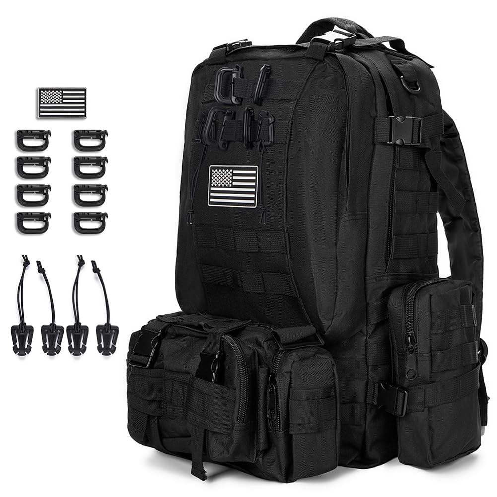 Large Military Tactical Backpack for Men, 40-50L Backpacks for Women, Bug out Bag Army 3 Days Assault Pack Bags Rucksack with Molle System Black Camouflage-2