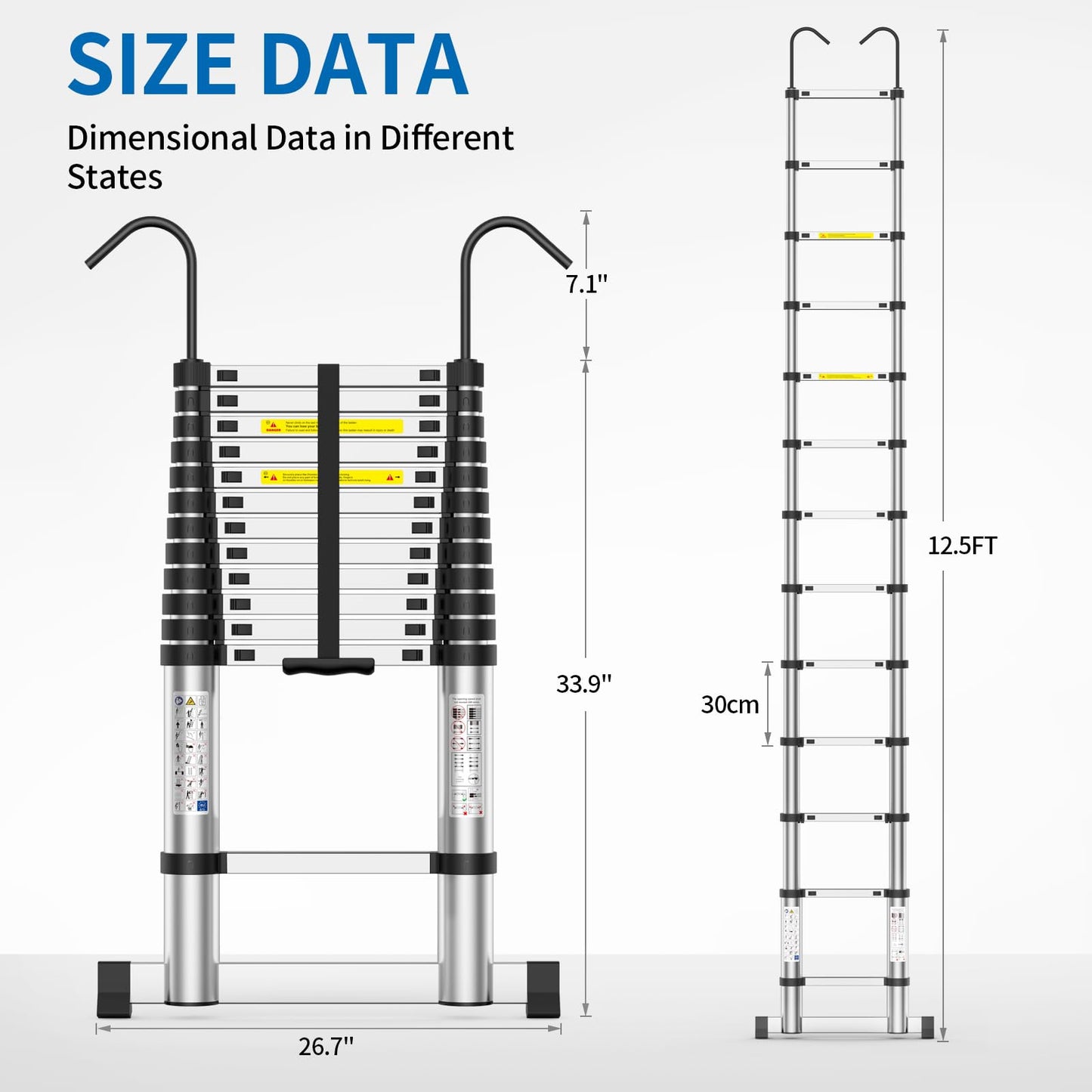 Telescoping Ladder,12.5 FT Extension Ladder, Heavy Duty 330lbs Max Capacity, Multi-Purpose Collapsible Ladder for RV or Outdoor Work