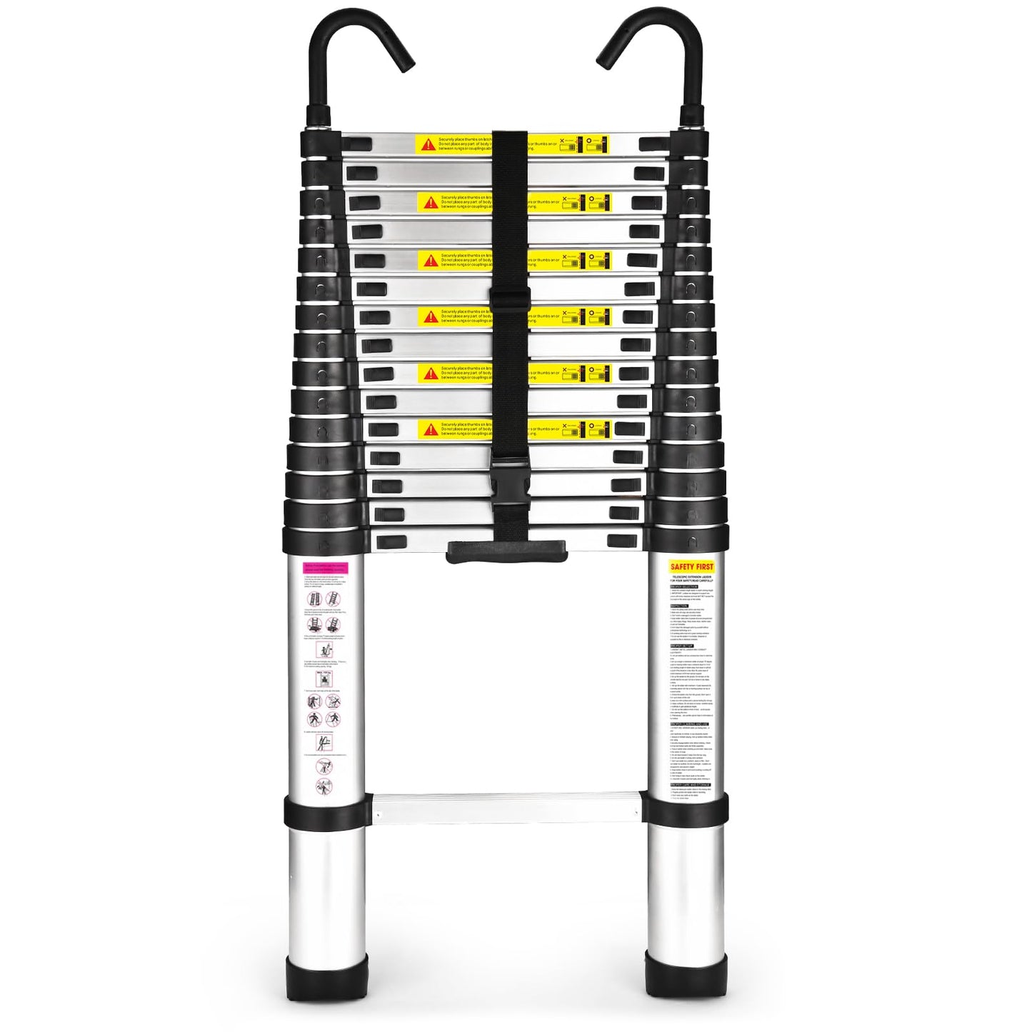 Telescoping Ladder, SocTone 12.5 FT Aluminum Lightweight Extension Ladder with 2 Triangle Stabilizers, Heavy Duty 330lbs Max Capacity, Multi-Purpose Collapsible Ladder for RV or Outdoor Work