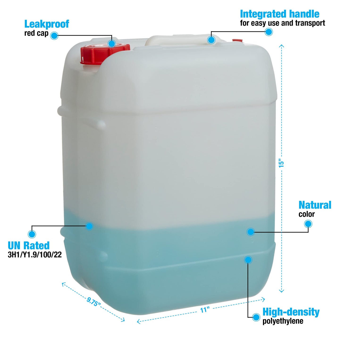 Consolidated Plastics 5 Gallon Stackable Carboy with Leakproof Cap and Handle, HDPE Food Grade, BPA Free, Made in USA (Natural, 4 Pack)