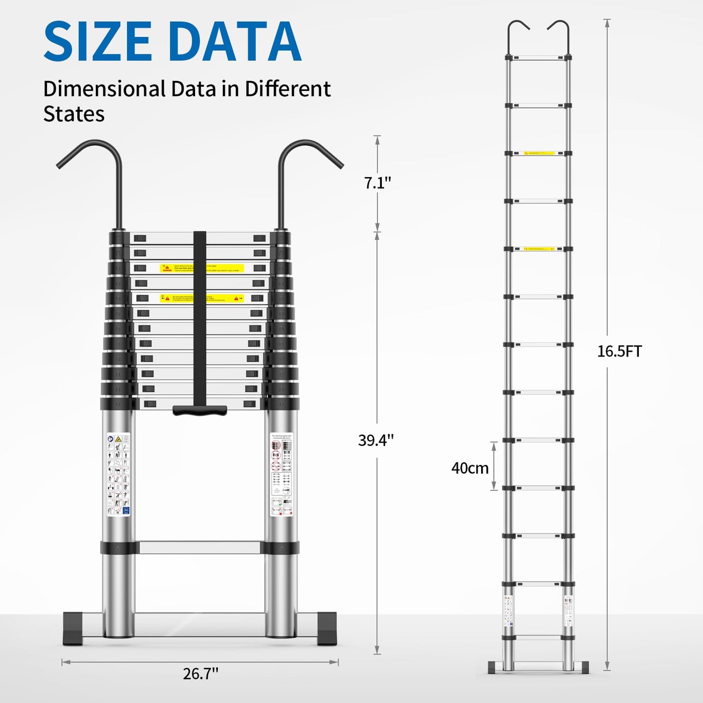 Telescoping Ladder,12.5 FT Extension Ladder, Heavy Duty 330lbs Max Capacity, Multi-Purpose Collapsible Ladder for RV or Outdoor Work