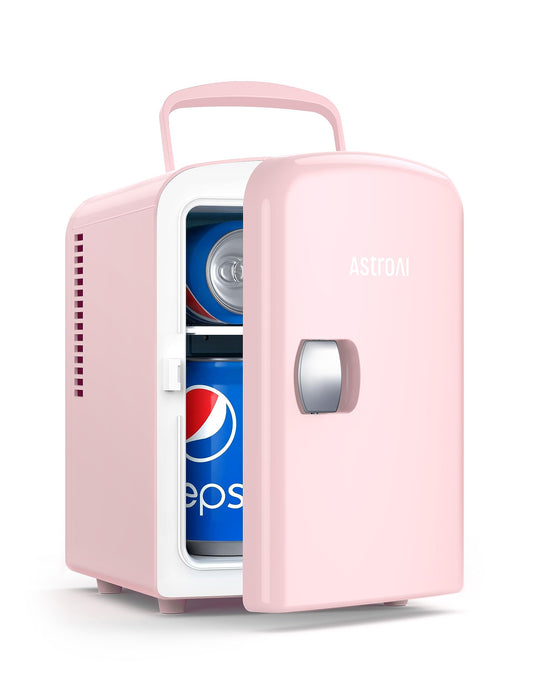 AstroAI Mini Fridge, 4 Liter/6 Can AC/DC Portable Thermoelectric Cooler Refrigerators for Skincare, Beverage, Food, Home, Office and Car, ETL Listed (Pink)