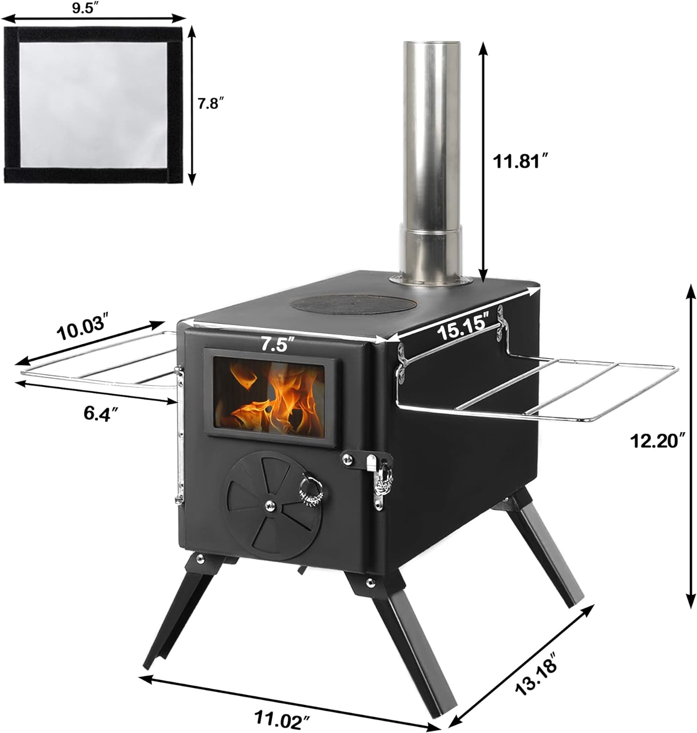 HOPUBUY Wood Stove Hot Tent Stove, Portable Camping Wood Burning Stove for Outdoor Cooking, Small Wood Stove with 7 Stainless Chimney Pipes and Tent Stove Jack