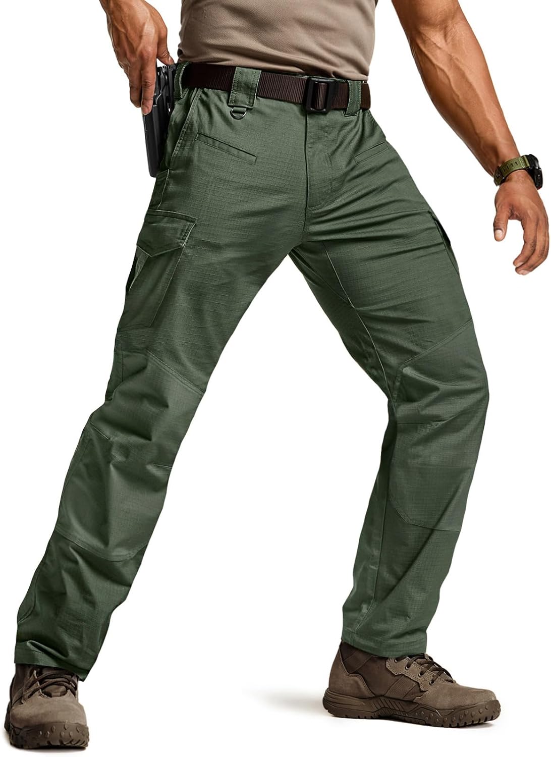 CQR Men's Flex Ripstop Tactical Pants, Water Resistant Stretch Cargo Pants, Lightweight EDC Hiking Work Pants